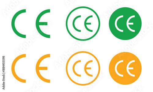 Green and Orange CE Mark Icons Collection CE mark isolated on transparent background