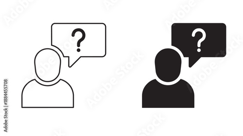 Two questioning figures with speech bubbles on transparent background silhouette