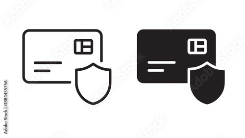 Secure payment card icons with shield black and white on transparent background silhouette