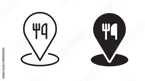 Restaurant location icons outline and filled perfect for design on transparent background silhouette
