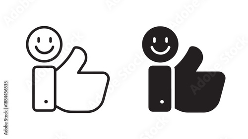 Two smiling hands giving thumbs up simple icon on transparent background silhouette