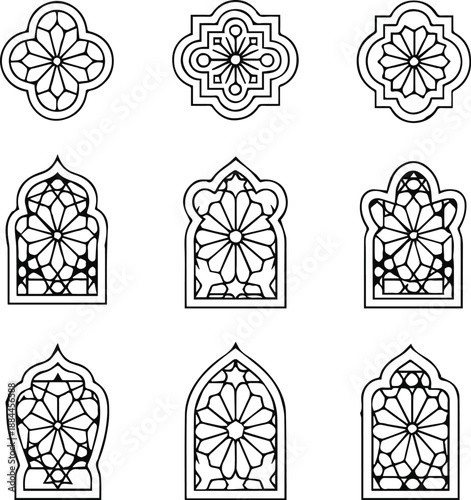 islamic mosaic rosette star window vector grid geometric layout