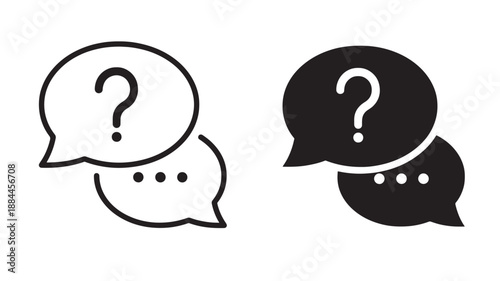 Two question mark speech bubbles line and solid styles on transparent background silhouette