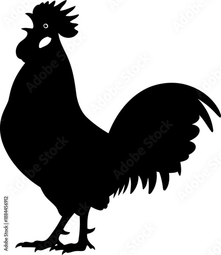 Crowing rooster silhouette side view poultry farm animal vector