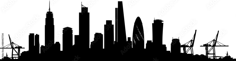 Fototapeta premium London city skyline silhouette with skyscrapers and harbor cranes vector
