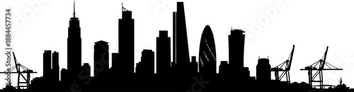 London city skyline silhouette with skyscrapers and harbor cranes vector