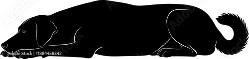 Sleeping dog silhouette side view resting canine vector graphic