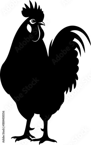 Standing rooster silhouette side view farm animal vector graphic