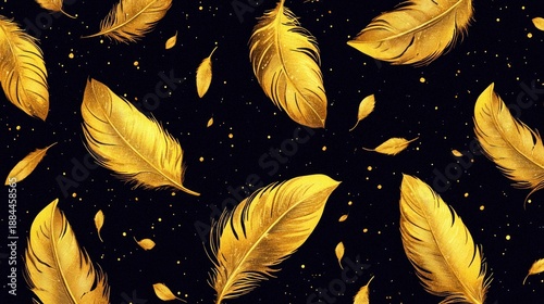 Wallpaper Mural Gold feathers, dark background, scattered design Torontodigital.ca