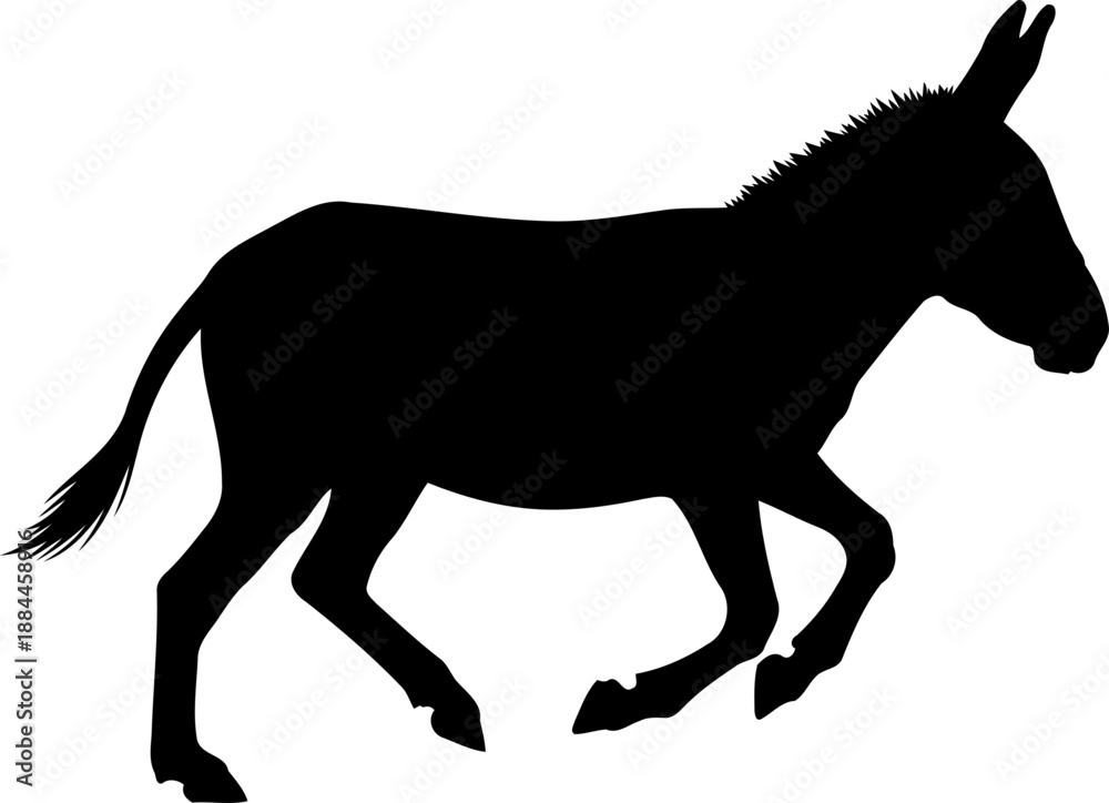 Fototapeta premium Walking donkey silhouette side view farm animal vector illustration