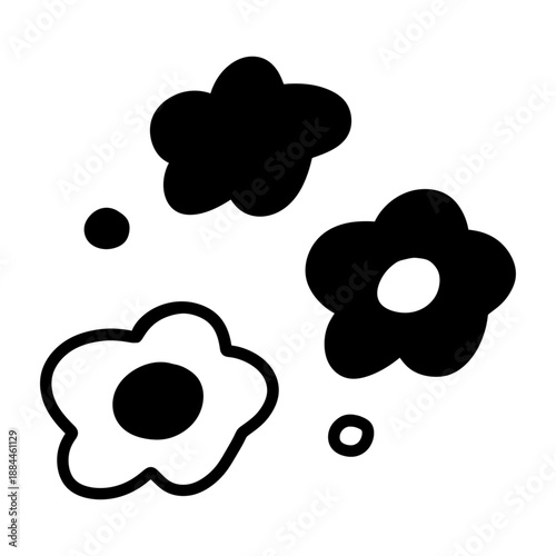 flowers abstract black outline illustration on transparent background 