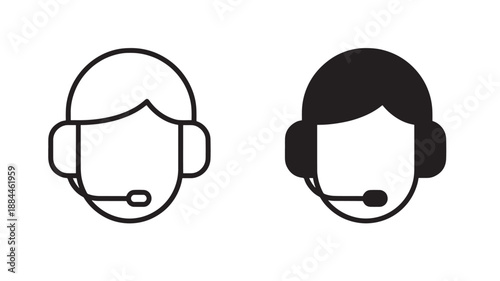 Two customer service representative icons line art and filled on transparent background silhouette
