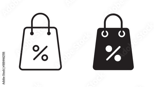 Two shopping bags with percent signs minimalist design on transparent background silhouette