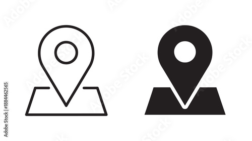 Two location pin icons one outlined one filled on transparent background silhouette