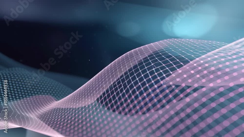 Abstract flowing data wave mesh with particles on blue background video