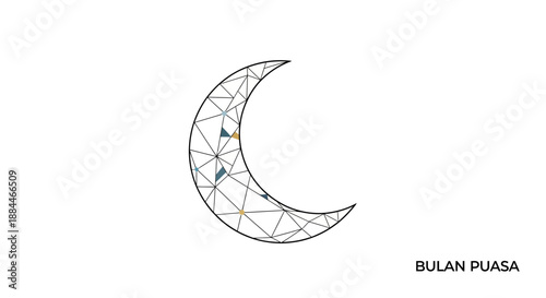 Crescent Moon with Stars Geometric Pattern.