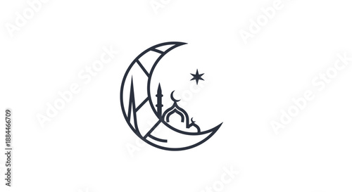 Simple Black and White Crescent Moon Illustration.