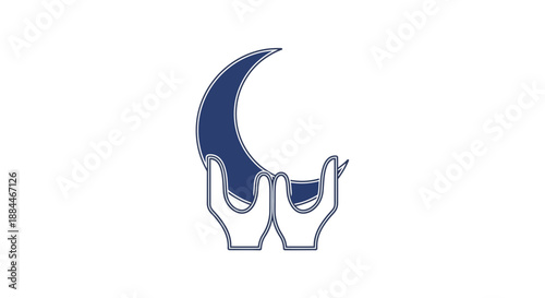 Hands holding a crescent moon.