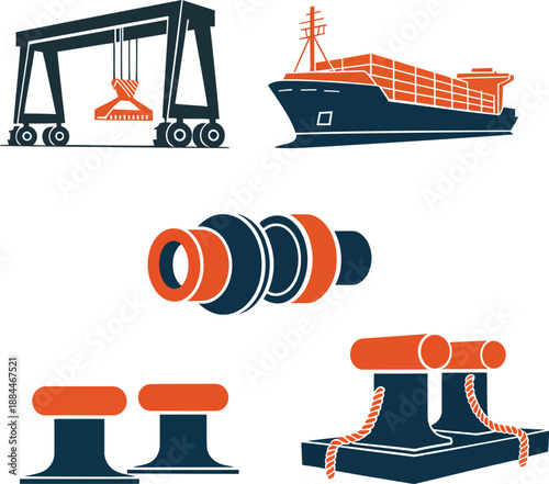 Cargo ship crane bollards ropes maritime