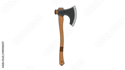 Illustration of a single axe with a wooden handle and metal blade, viewed from the side