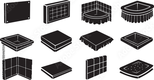 Various black platform and stage designs for events and presentations