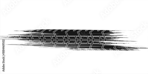 Φωτογραφία Grunge black tire track mark with rugged texture in a curved shape on white background
