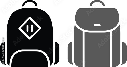 Modern school backpack icons in silhouette and gray styles isolated flat vector symbols for education travel student design