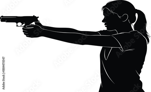 woman shooting, gun silhouette, pistol aiming, self defense, firearm safety, female shooter, weapon isolated, handgun profile, target practice, protection