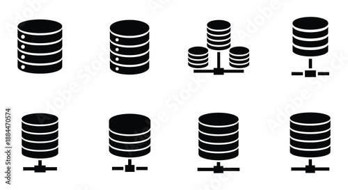 Black database cylinder icons representing data storage and server infrastructure