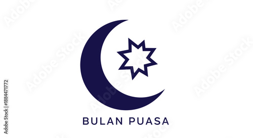 Crescent moon and star symbol.