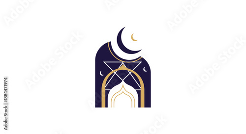 Islamic arch with crescent moon symbol.