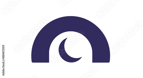 Dark blue crescent moon logo symbol.