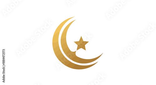 Golden crescent moon and star symbol.