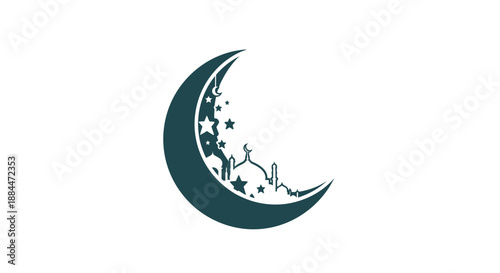 Crescent Moon with Starry Night Sky.