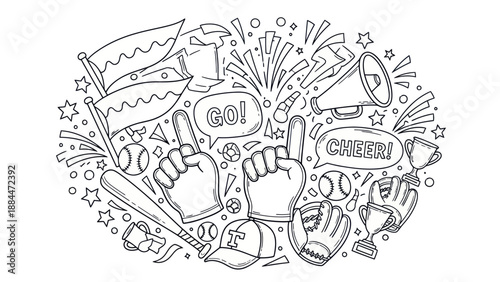 Sports illustration with cheering elements and team spirit decorations