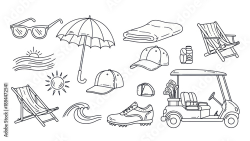 Summer leisure objects vector illustration collection isolated white