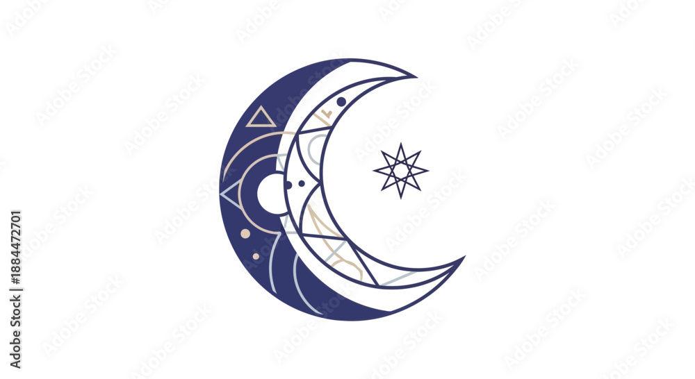 Naklejka premium Crescent Moon with Stars and Snowflake.