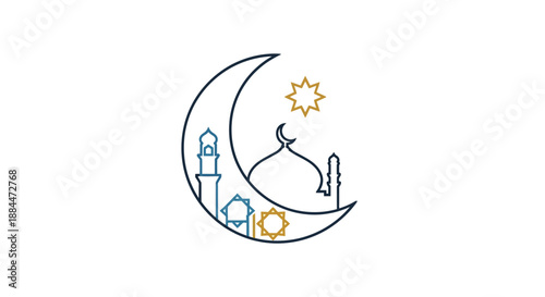 Crescent Moon with Mosque and Minaret.