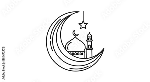 Crescent Moon with Mosque and Star.