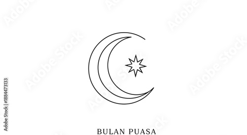 Crescent Moon with Star Symbol Illustration.
