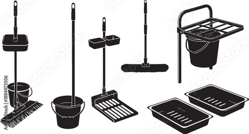 Cleaning tools and equipment for household chores and maintenance