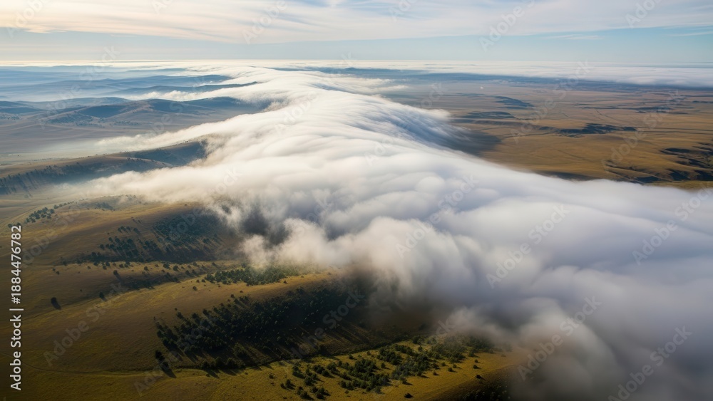 Obraz premium Misty Morning Over Rolling Hills
