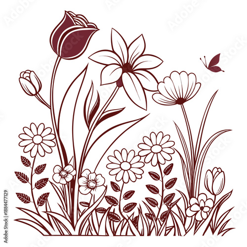 Illustration of a flower garden