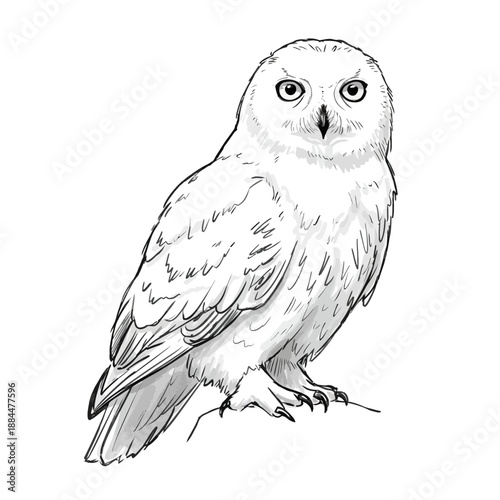 Majestic Snowy Owl (Bubo scandiacus) in its arctic habitat, vector illustration of a winter bird