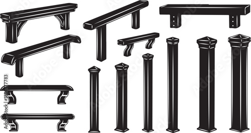 Black and white illustration of various architectural column designs