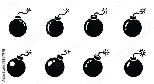 A series of black bomb icons with varying stages of explosion depicted