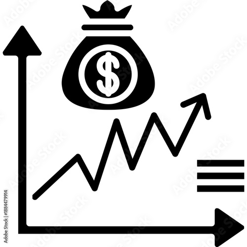 Market capitalization growth chart with money bag