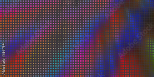 Abstract glitch sky vector with colorful pixel clouds. Iridescent distorted light and color patterns.