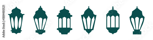 Green Ramadhan Lantern Icon Vector Set Islamic Decorative Style
