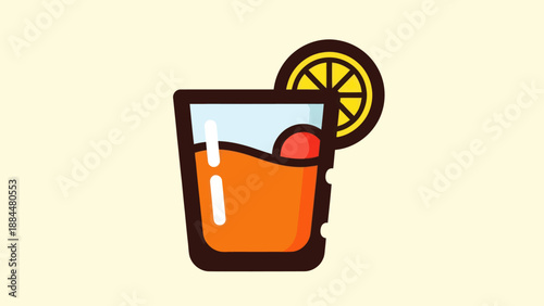 Refreshing beverage in a glass with a citrus garnish flat design illustration